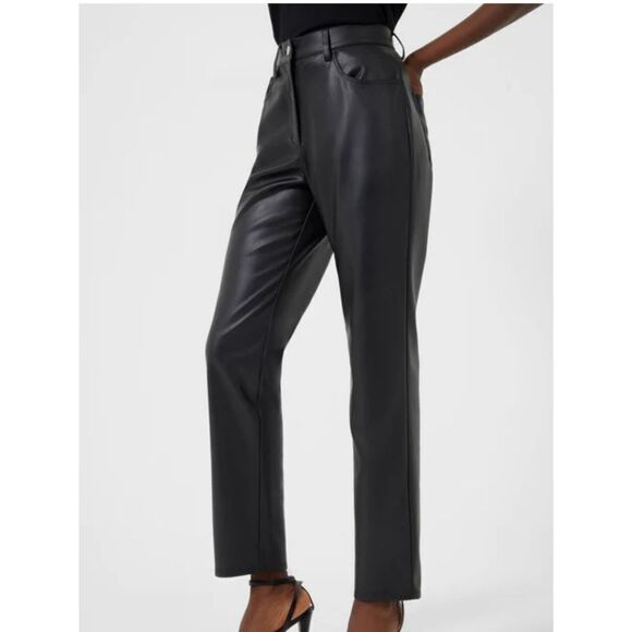 French Connection Black Faux Leather Etta Vegan High Rise pants size 8 - Picture 1 of 11